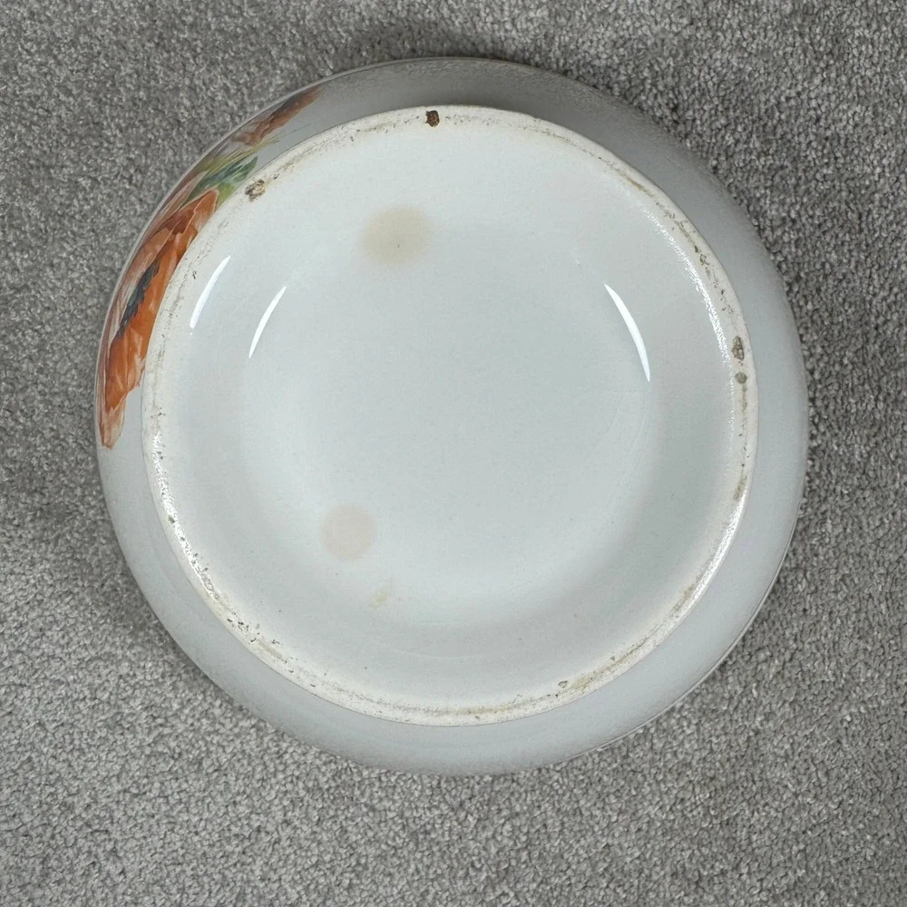 Poppy Floral Mixing Bowl White Orange‎ Vintage Farmhouse